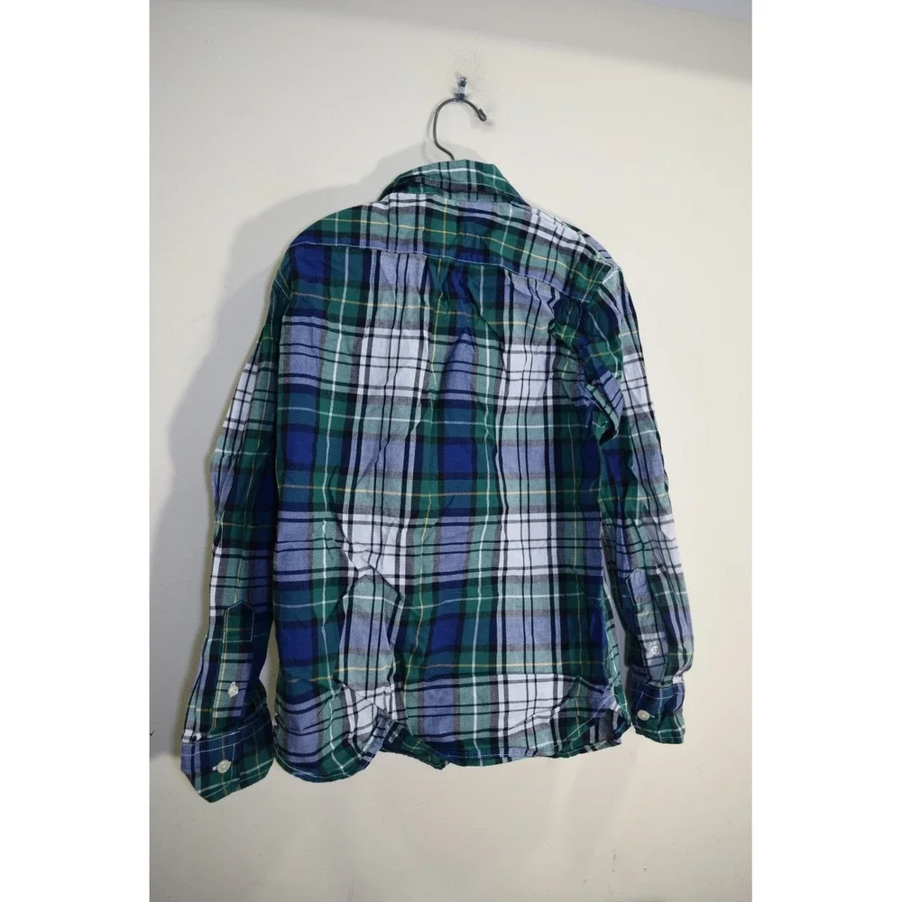 Gap Kids Blue Green White Check Plaid Long Sleeve Button Down Shirt BOYS 8 M